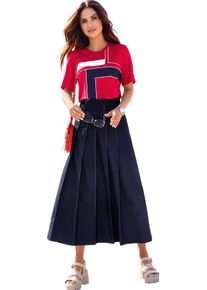 Damska Džín. sukňa z pruhov so záhybmi tmavomodrá veľkosť 44