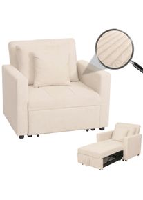 Schlafsessel HWC-L90, Klappsessel Gästebett Relaxsessel, Liegefläche 200x100cm Stoff/Textil Cord ~ creme-weiß