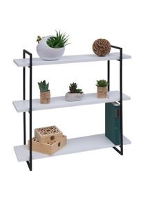 Wandregal HWC-K78, Hängeregal Schweberegal, 3 Regalböden Massiv-Holz Industrial 60x60x18cm ~ weiß, Metall schwarz