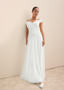 Robe de mariée à encolure Bardot avec dentelle - blanc - taille 36 - bonprix