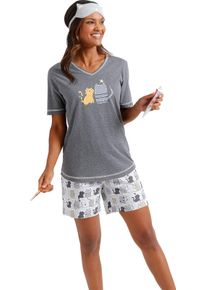 w&auml;schepur Dames Shortama met kattenmotief antraciet/grijs geprint Maat 36/38