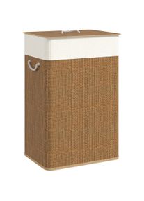 HOMCOM Bamboo Laundry Basket with Lid, 72L Laundry Hamper with Rope Handles, Washing Basket with Removable Washable Liner Bag for Bathroom, Bedroom, Brown | Aosom Ireland