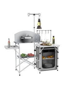 Outsunny Portable Camping Kitchen: Aluminium Folding Table with Cupboard, Windshield & Light Stand, Includes Carry Bag | Aosom Ireland