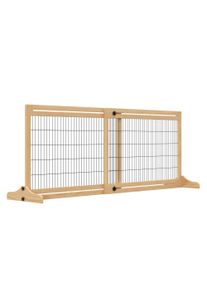 PawHut Adjustable Wooden Pet Gate, Freestanding Dog Barrier Fence with 2 Panels for Doorway, Hallway, 69H x 104-183 cm, Natural | Aosom Ireland