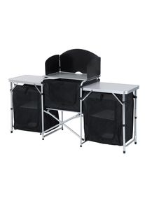 Outsunny Portable Folding Camping Kitchen Table with Windscreen, Storage Cupboards, Aluminium Frame for BBQs, Parties, Picnics | Aosom Ireland