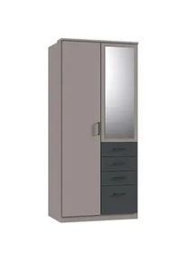 wimex Carryhome Kleiderschrank , Graphitfarben, Grau , Kunststoff , 1 Fächer , 4 Schubladen , 90x199x58 cm , BQ - Bündnis für Qualität, Made in Germany, DIN EN ISO 9001 , in verschiedenen Größen erhältlich, Schrankfront mit Spiegel , Schlafzimmer, Komplette Schlafzimmer und Serien, Schlafzimmerserien