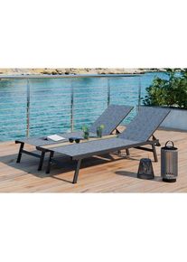 Ambia Garden Sonnenliege , Naturfarben, Dunkelgrau , Metall, Kunststoff, Textil , 126x94x195 cm , Rückenlehne verstellbar , Gartenmöbel, Gartenliegen,