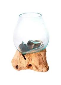 Ambia Home Vase , Braun, Klar, Transparent , Holz, Glas , Recyclingholz , Hartholz , 30 cm , Handmade in Indonesia , mundgeblasen, handgemacht, zum Stellen , Dekoration, Vasen, Glasvasen