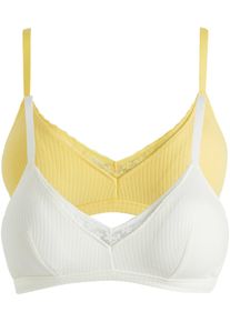 bonprix Mujer, Bralette acolchado sin aros con algodón orgánico (2 unidades), amarillo, 38