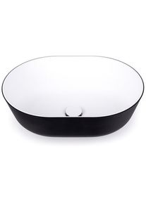 Castagnari Waschbecken Waschtisch oval 35x26x11cm Wohnwagen Wohnmobil weiß schwarz