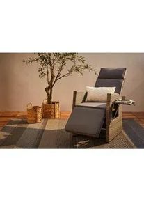 Ambia Garden Garten-Relaxsessel , Grau , Metall, Kunststoff, Textil , Füllung: Schaumstoff , 57x73x105 cm , integrierter Tisch , Gartenmöbel, Gartenliegen, Liegestühle