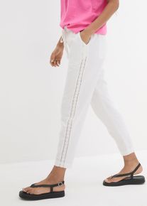 Leinenhose mit seitlichem Spitzeneinsatz knöchelfrei, weiß, Größe 52, Leinen,Viskose, bonprix