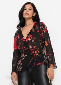 Chiffon-Wickel-Bluse - schwarz - Größe 36 - bonprix