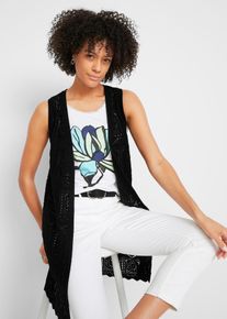 Ajour Longstrickweste - schwarz - Größe 56/58 (3XL) mit Baumwolle- bonprix
