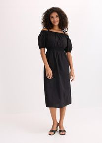 Off-Shoulder-Kleid aus reiner Bio-Baumwolle, schwarz, Gr&ouml;&szlig;e 42, mit Baumwolle, bonprix