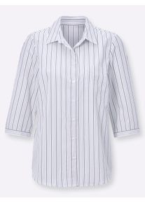 Dames Overhemdblouse met 3/4-mouwen, gestreept in donkerblauw gestreept ,maat 36, WITT, 75% Polyester, 25% Katoen