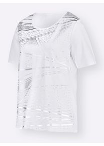 Damen Kurzarmshirt mit Folien-Print in weiß ,Größe 42, WITT, 100% Baumwolle