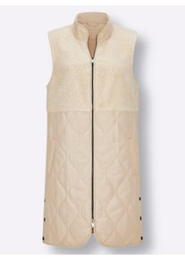 Dames Lang vest met teddyfleece en watté in zand ,maat 38, WITT, 100% Polyester. Wattering: 100% Polyester. Teddyfleece: 100% Polyester