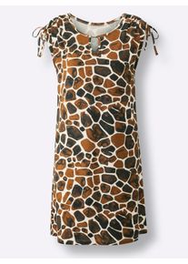 feel good Dames Zomerjurk in champagne/chocolade bedrukt ,maat 36/38, Witt, 95% Viscose, 5% Elastan