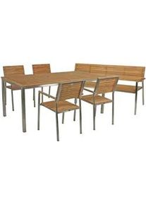 Gardenson Gartentischgruppe , Braun, Silberfarben , Holz, Metall , Teakholz , Hartholz , eckig , Gartenmöbel, Gartentische