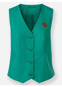 Dames Gilet met spits toelopende zoom in smaragdgroen ,maat 36, WITT, 100% Polyester