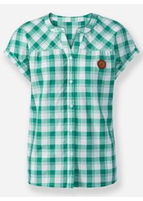 Damen Karobluse mit abgerundetem Saum in smaragd-wei&szlig;-kariert ,Gr&ouml;&szlig;e 42, WITT, 100% Baumwolle