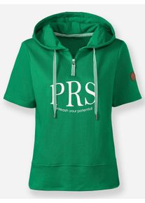 Damen Sweatshirt mit kurzen Ärmeln in grasgrün-weiß-bedruckt ,Größe 46, Witt, 50% Baumwolle, 50% Polyester