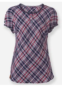 Damen Schlupf-Bluse im mehrfarbigen Karo-Dessin in marine-weiß-kariert ,Größe 42, WITT, 100% Baumwolle
