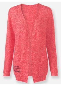 Damen Strickjacke in Melange-Optik in grapefruit-weiß-meliert ,Größe 46, WITT, 50% Baumwolle, 50% Polyacryl