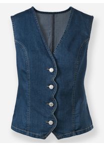 Dames Jeansgilet met golvende rand in blue-stonewashed ,maat 36, WITT, 81% Katoen, 17% Polyester, 2% Elastan