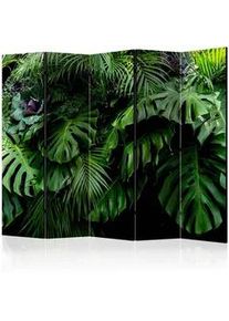 Artgeist Paravent , Grün, Schwarz, Hellblau , Holz, Kunststoff, Textil , Kiefer , massiv , Blätter , 225x172x3 cm , Motiv auf Vorder- und Rückseite, Akustikschaumstoff , Kleinmöbel