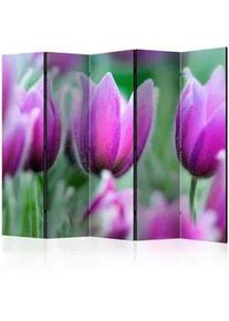Artgeist Paravent , Grün, Violett , Holz, Textil , Kiefer , massiv , Blume , 225x172x3 cm , Motiv auf Vorder- und Rückseite , Kleinmöbel