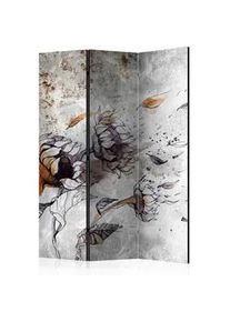Artgeist Paravent , Braun, Grau , Holz, Textil , Kiefer , massiv , Blume , 135x172x3 cm , Motiv auf Vorder- und Rückseite , Kleinmöbel