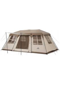 Cort camping NATUREHIKE Village 17 CNH22ZP021, 2 Usi duble, 4 persoane, Pardoseala impermeabila 3000 mm, Ferestre din plasa cu jaluzele (Maro)