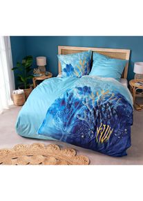 bonprix Lenjerie pat reversibilă cu corali, albastru, 1x 80/80 cm, 1x 135/200 cm