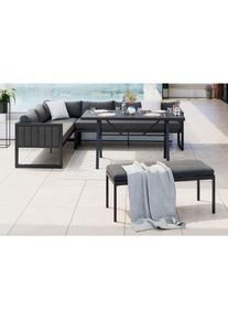 Ambia Garden Dining-Loungeset , Grau , Metall, Glas, Textil , 4-teilig , Füllung: Schaumstoff,Polyester , 260x193 cm , Gartenmöbel, Gartengarnituren,