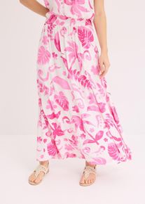 bonprix Mujer, Falda larga estampada de viscosa estructurada, blanco, 48