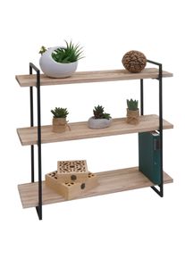 Wandregal HWC-K78, Hängeregal Schweberegal, 3 Regalböden Massiv-Holz Industrial 60x60x18cm ~ natur, Metall schwarz