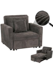 Schlafsessel HWC-L90, Klappsessel Gästebett Relaxsessel, Liegefläche 200x100cm Stoff/Textil Cord ~ dunkelgrau