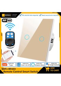 Tuya EU WiFi+RF433 Smart Remote control switch No Neutral Wire Required 1/2/3Gang Light Touch Switch Work with Alexa Google Home