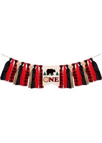 Lumberja First Birthday Party Banner Buff Plaid Camping Wild Bear 1St Birthday Party High Chair Banner For Baby Boy Girl P