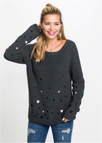 Pull avec cœurs - gris - taille 34/36 (XS) avec coton - bonprix