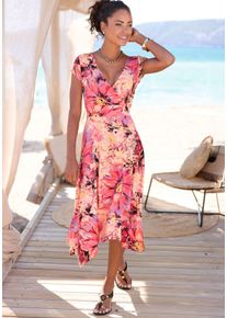 Beach Time Dames Zomerjurk in pink bedrukt ,maat 34, Witt, 95% Viscose, 5% Elastan