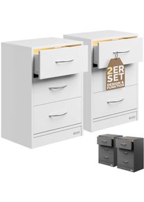 Casaria Nachttisch Eloise 2er-Set Weiß 54x39x28cm LED