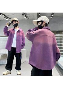 New Design Kids Long Sleeve Purple Colored Denim Shirt for Boy Casual Denim Shirt Outfit Child Fashion Spring Autumn Clothing