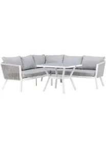 Gardenson Loungegarnitur , Grau, Weiß , Metall, Textil , L-Form , Gartenmöbel, Loungemöbel, Loungegarnituren