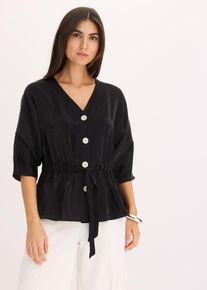 bonprix Mujer, Blusa con lazo, negro, 36