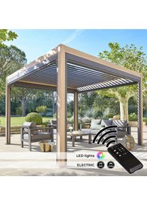 Kerti alumínium pavilon elektromos MEGAN 3,6x3,6 m (fa hatás)