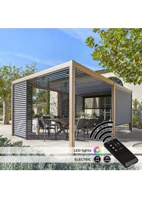 Kerti alumínium pavilon elektromos MEGAN 6x3,6 m (fa hatás)