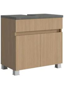 Xora Waschbeckenunterschrank , Grau, Eichefarben , Holzwerkstoff , Schichtholz , 60x54x35 cm , Made in Germany , stehend, hängend , Holzmöbel, Holzschränke, Waschbeckenunterschränke Holz